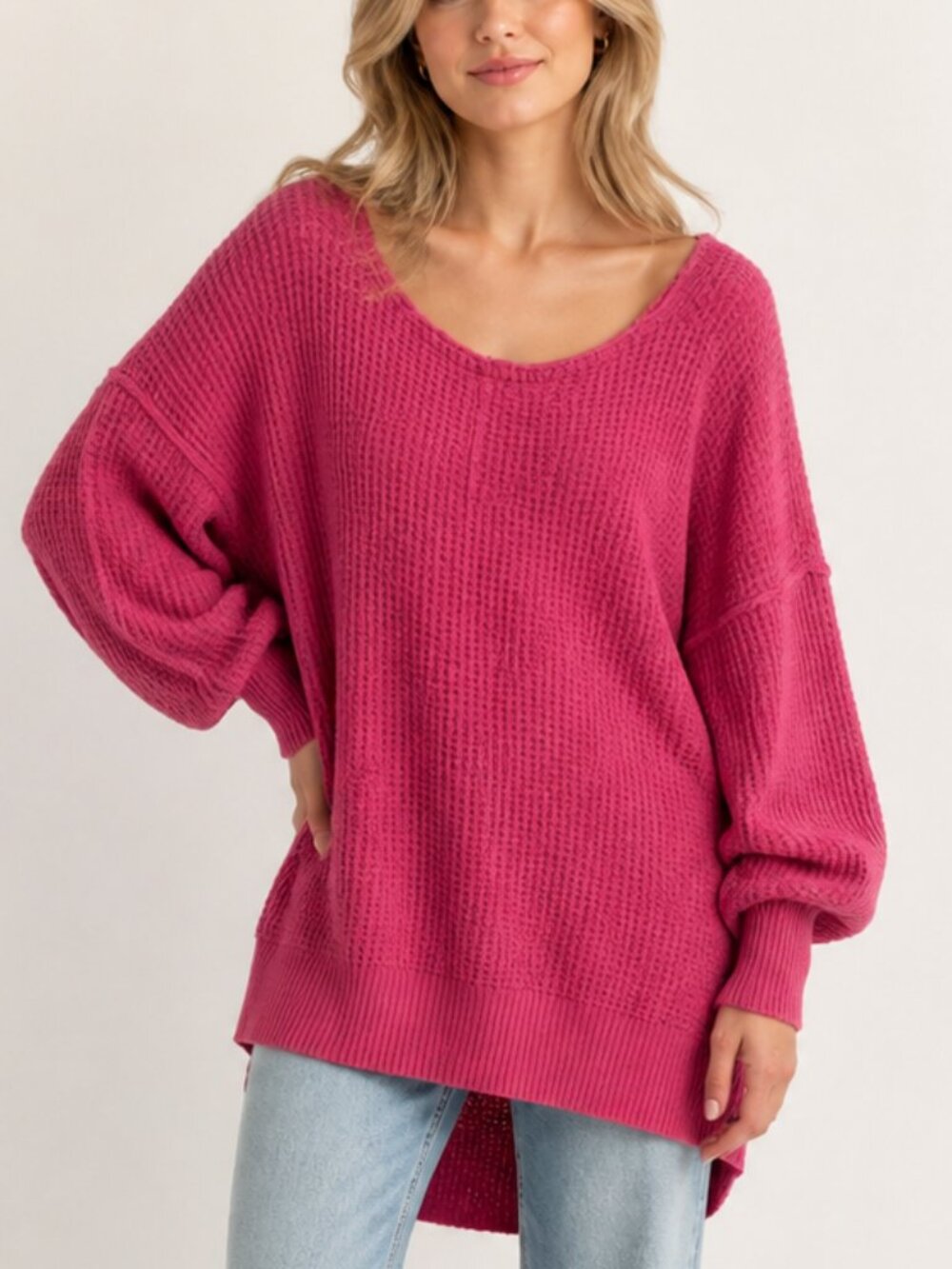 Intimately Free People Pink Waffle Knit Sweater M/L
